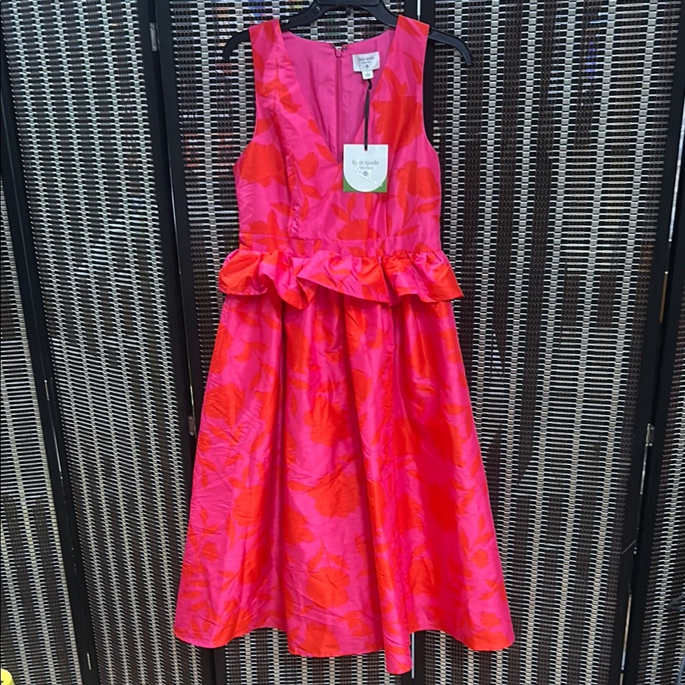 Kate Spade Pink and Orange Ruffled Tie Front Sundress